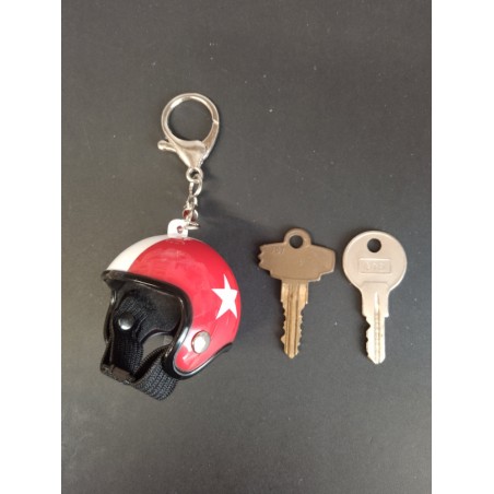 Porte Clé - Moto - Casque Rouge Etoile Blanche - 3D